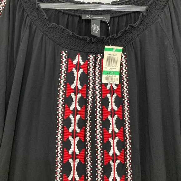 New INC International Concepts Large Black Red Boho Pattern Embroidered Blouse - Picture 4 of 8